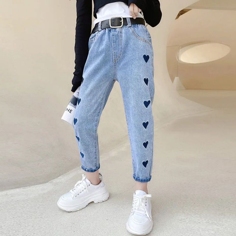 Celana panjang ERVIS jeans anak perempuan Motif Love usia 3-8 Tahun