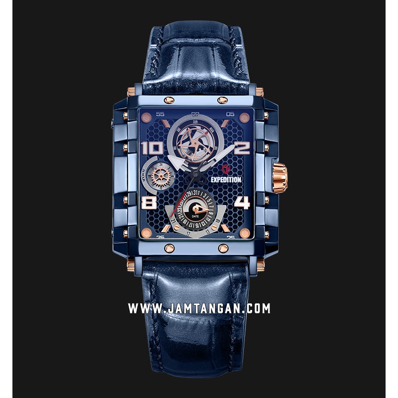 Expedition E 6757 BFLIUBURG Ladies Black Dial Blue Navy Leather Strap