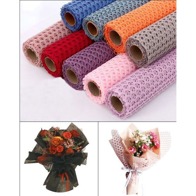 [1 Roll] Kertas Jaring Buket Bunga Motif Bulat / Korean Jaring Paper / Flower Wrapping Paper Circle / Korean Circle Polynet