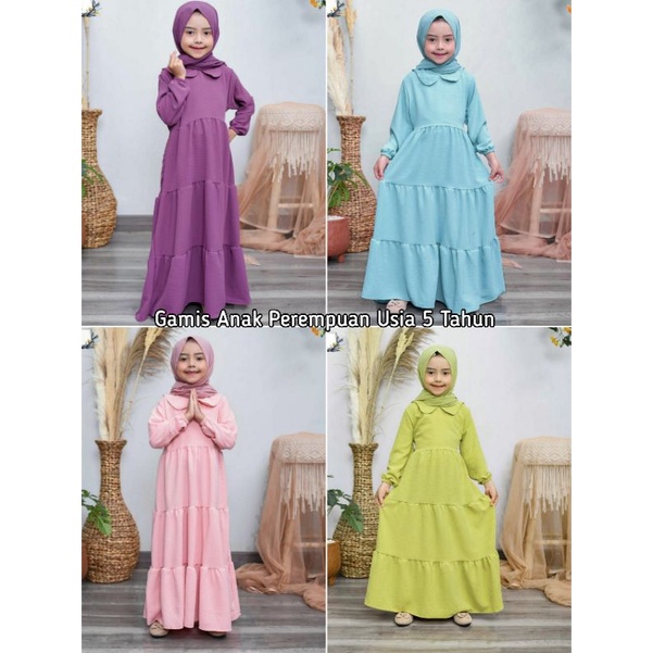 (Bisa COD) Gamis Anak Bahan Crinkle Premium/Gamis Midi Dress Crinkle Anak/Gamis Anak Perempuan Terba