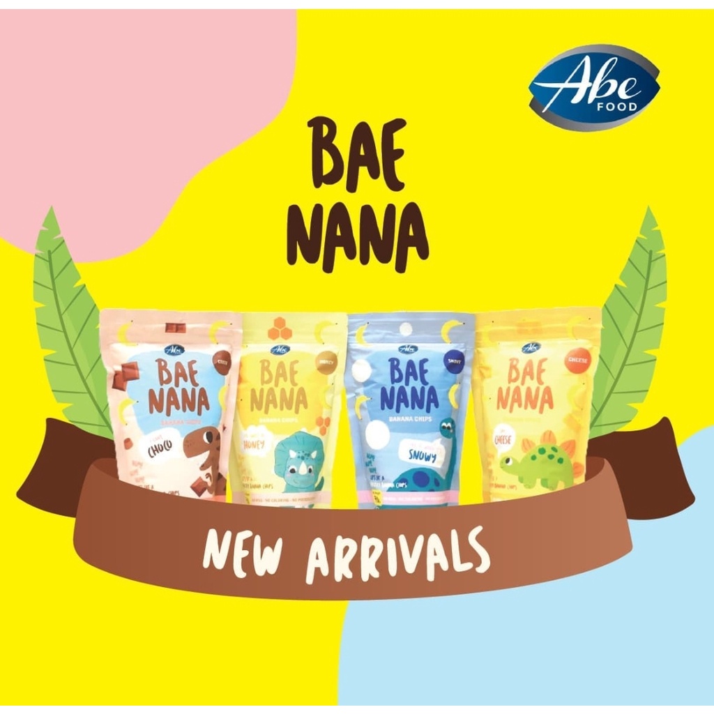 ABE FOOD Baenana 70gr - Banana Chips - Snack Pisang - Cemilan Keripik Sehat Anak - Bae Nana - Honey/Choco/Cheese/Snowy