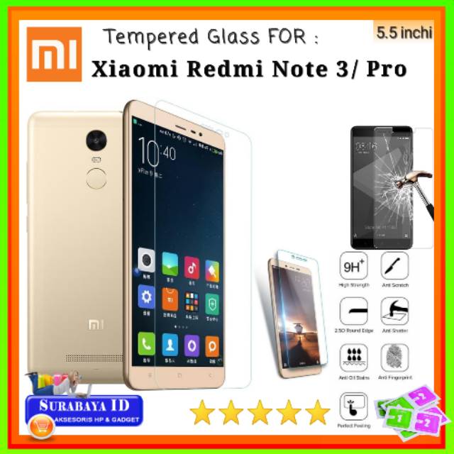 Tempered Glass TG Xiaomi Redmi Note 3/Pro 5.5" inchi Full Cover