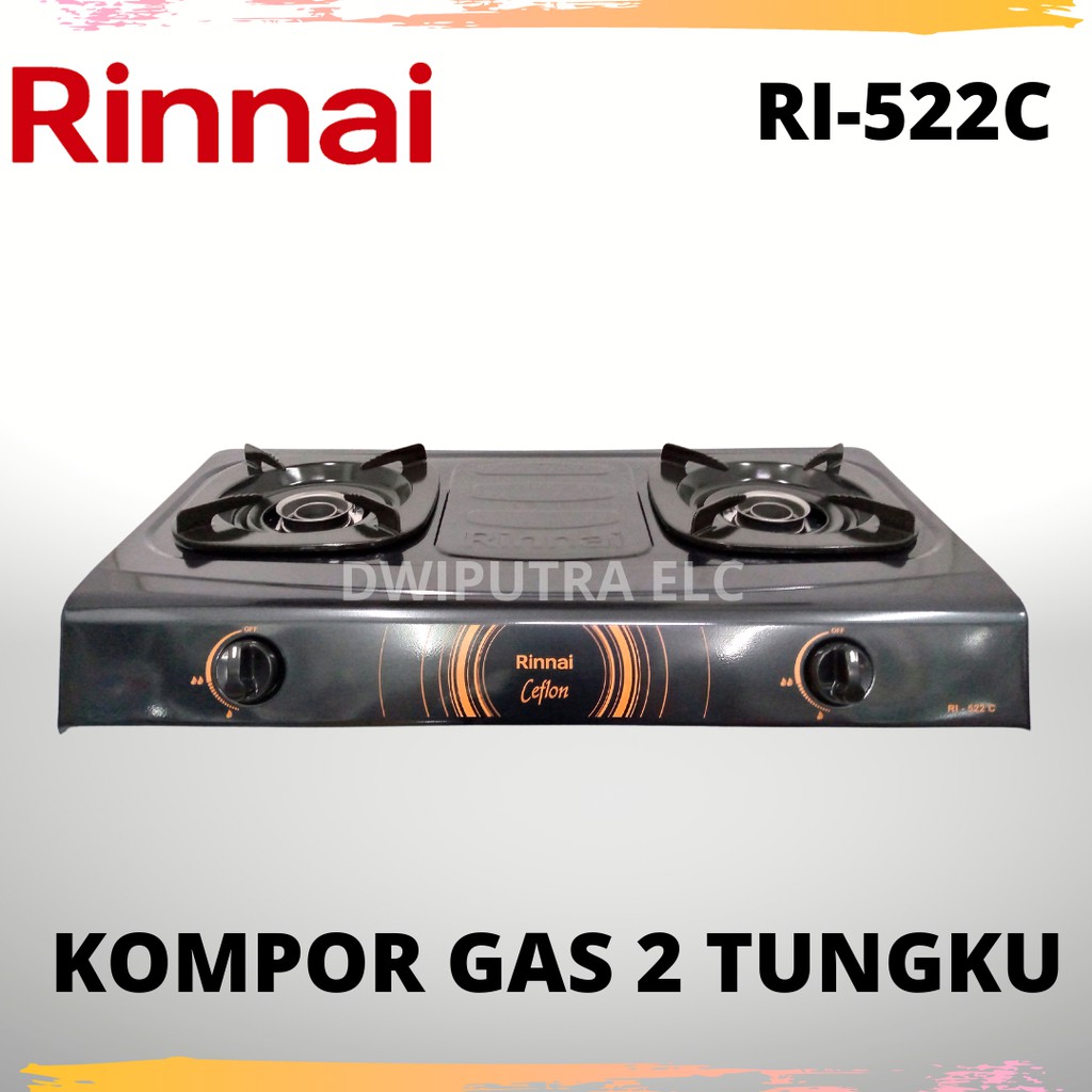 KOMPOR GAS RINNAI 2 TUNGKU RINNAI RI522C RI 522 C TEFLON