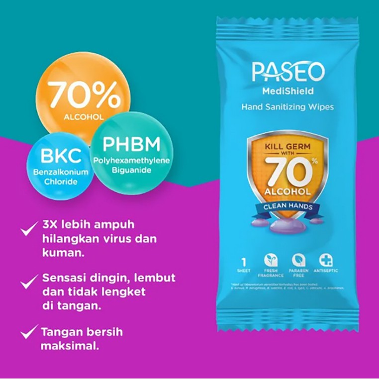 Paseo Hand Sanitizing Wipes 10sheets Kill Germ Tisu Basah