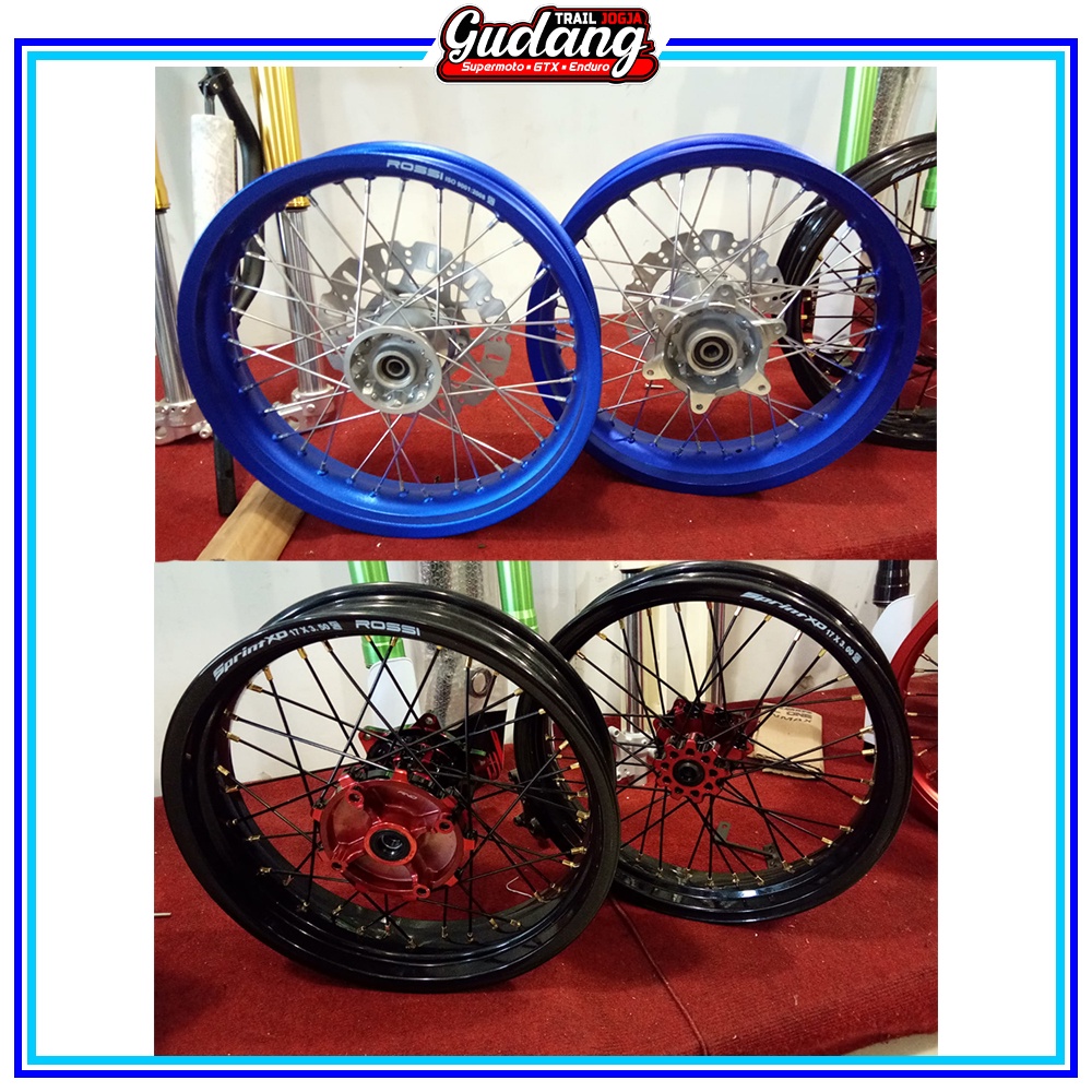 Paket Whellset Supermoto KLX 150 BIGFOOT DTRACKER CRF 150 WR 155 Velg Set Jari Jari Tromol Full Scarlet Expedition Sprint XD V Rossy Champ Supermoto CRF 150L KLX 150 BIGFOOT DTRACKER WR 155