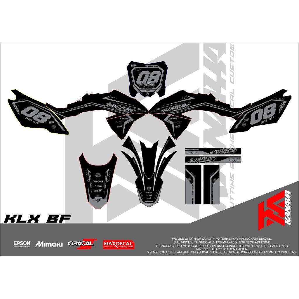 DECAL  KLX BF  STICKER CRF / KLX / GORDON / DTRACKER /FREE CUSTOM KODE KNY001