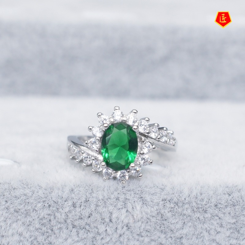 [Ready Stock]Fully-Inlaid Moissanite Blue Gemstone 925 Silver Ring