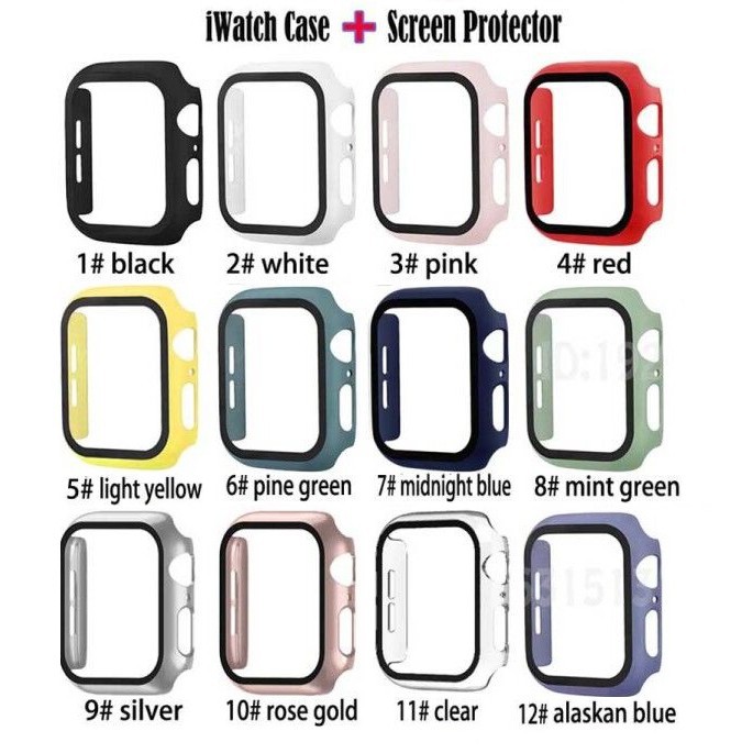 Case Apple Watch Cocok Untuk Watch Series SE 1 2 3-7 Case Frosted Dengan Pelindung Layar Tempered Glass