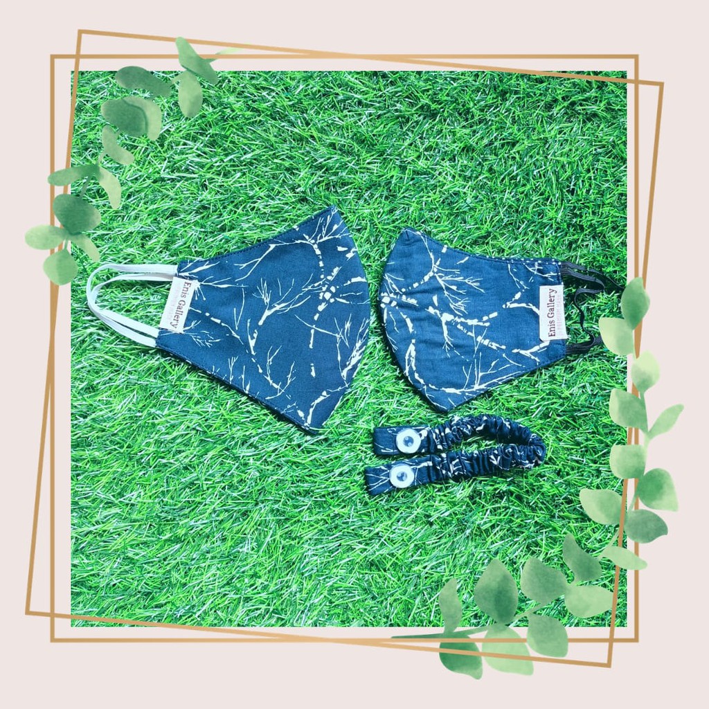 MASKER KAIN COUPLE - MOTIF ABSTRAK NAVY, FREE CONNECTOR