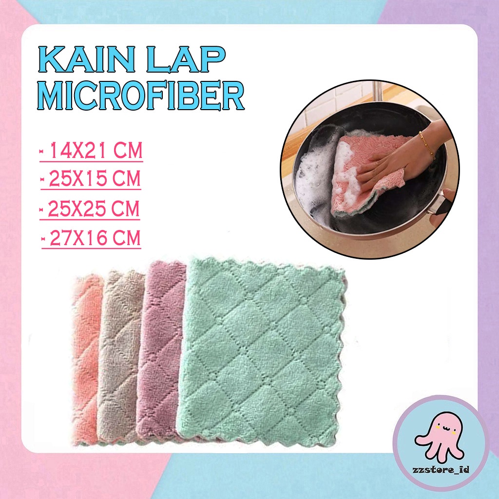 Kain Lap Piring Anti Minyak Tebal / Kain Lap Microfiber Dapur Lap Cuci Piring Gelas Coral Fleece Kitchen Towel Serap Serbaguna