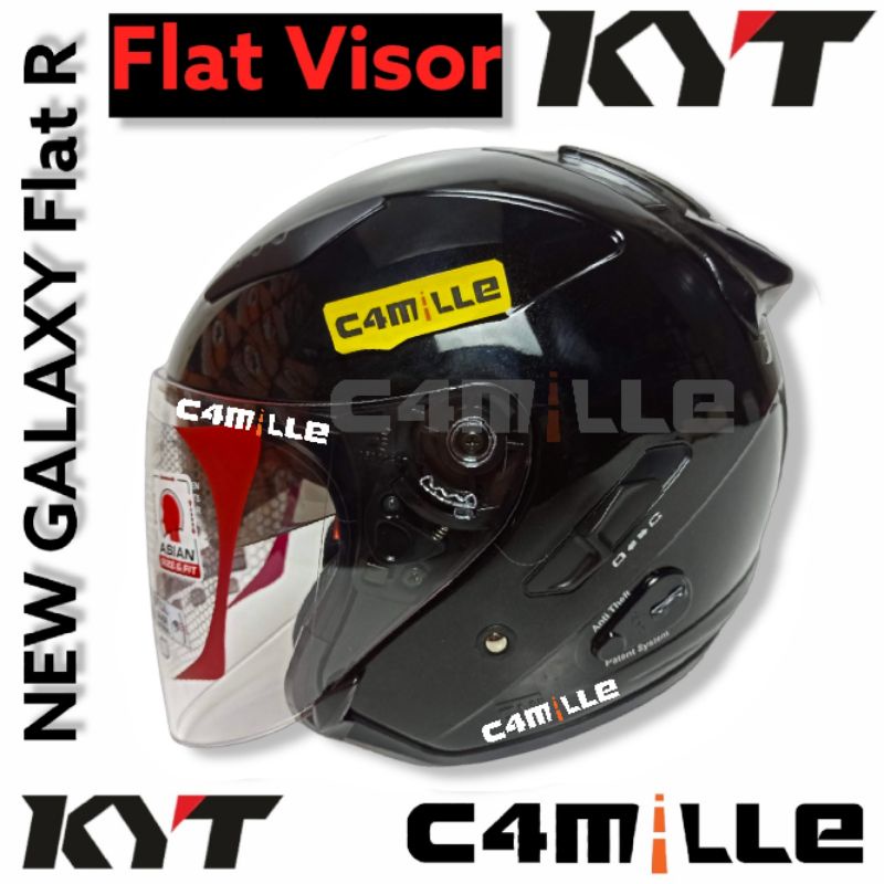 HELM KYT GALAXY FLAT R SOLID BLACK METALIC DOUBLE VISOR HALF FACE