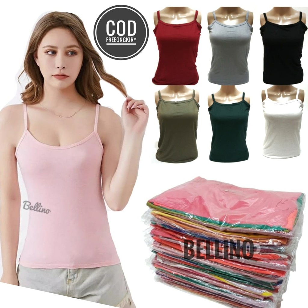 Termurah Grosir 1Lusin Tanktop Singlet Wanita Kaos Dalam Tank top Polos 12Pcs Tali Lebar Emily Murah