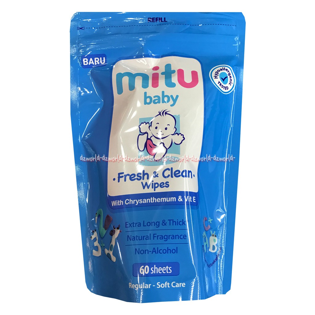 Mitu Baby Frsh And Clean Wipes Tissue Tisu Basah Untuk Membersihkan Seluruh Tubuh Sikecil 60Sheets