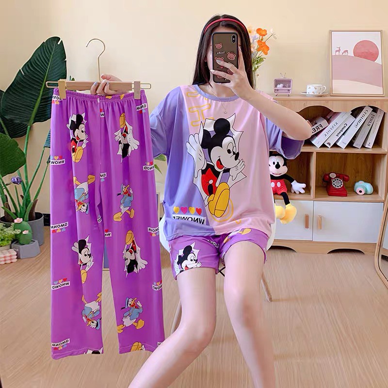 Stelan Baju Tidur Wanita Dewasa 3 IN 1 Kartun Piyama Bahan Nyaman Wanita Dewasa import