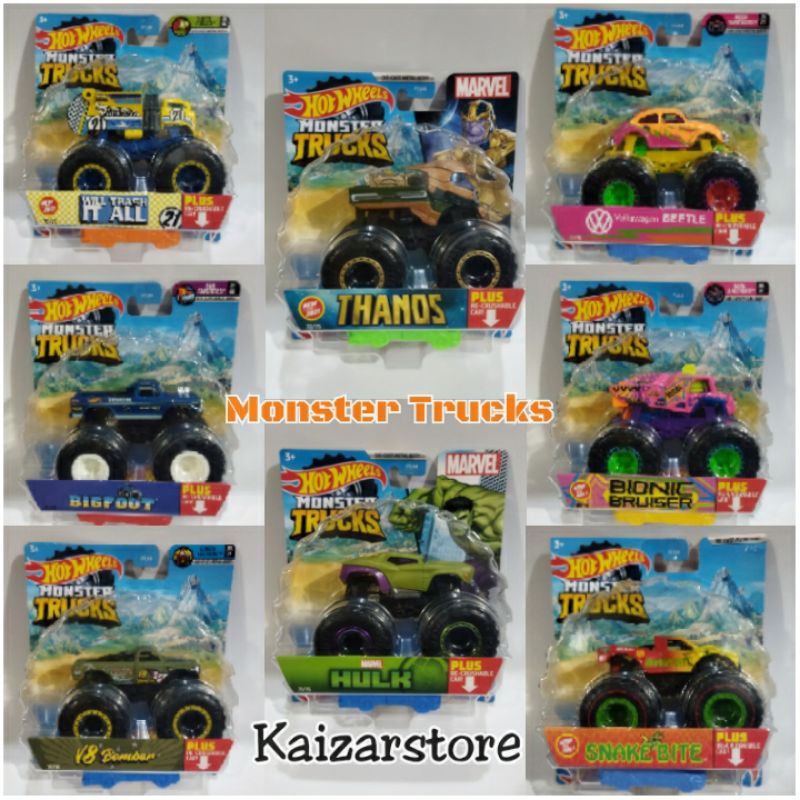 Hot Wheels Monster Trucks Mattel Diecast Metal Body Marvel Hulk Thanos Bionic Bruiser Will Trash it 
