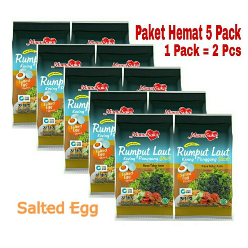 

Paket Hemat 5 Pack Rumput Laut Mamasuka Rasa Salted Egg