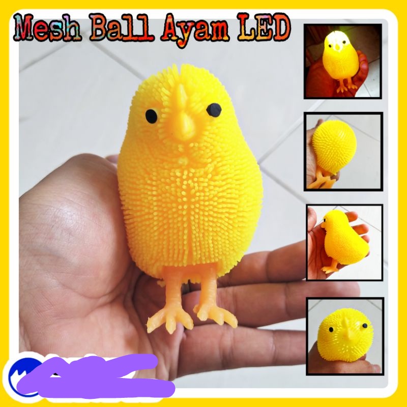 Mesh Ball Ayam LED / Stress Ball Anak Ayam / Mainan Anak Ayam / Squishy Ayam LED