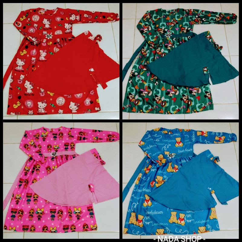 GAMIS ANAK SET HIJAB USIA 6 7 8 TAHUN / GAMIS KATUN ANAK