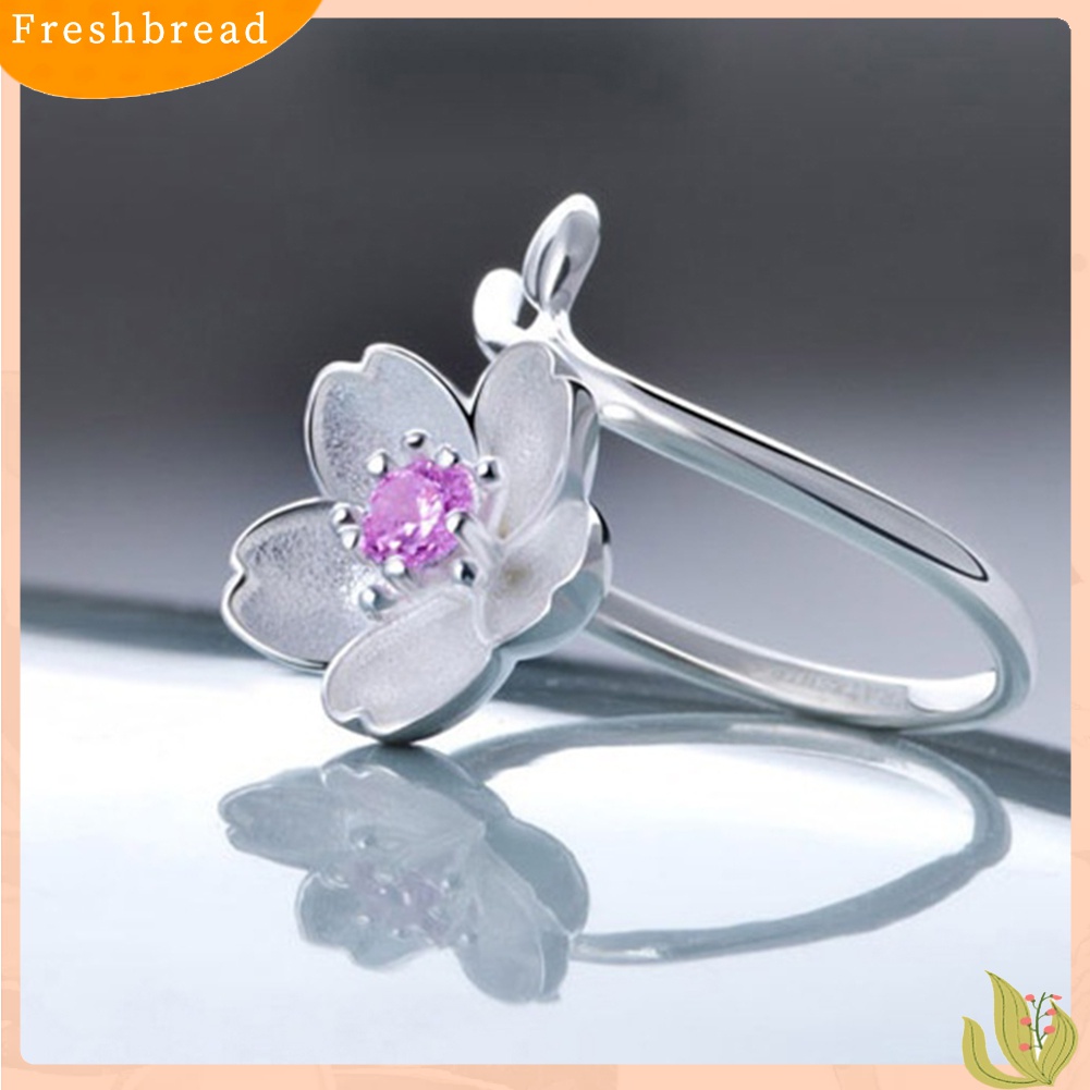 Terlaris 925 Sterling Silver Plated Cherry Blossom Sakura Open Ring Women Birthday Gift