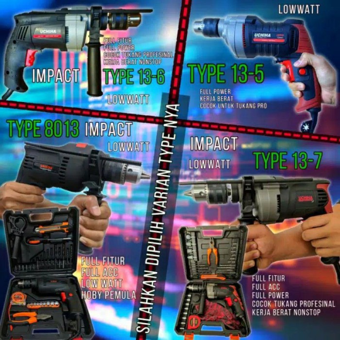 Gu882 Promo Mesin Bor Tangan Listrik 13Mm Uchiha Type 13-6 Impact Dril