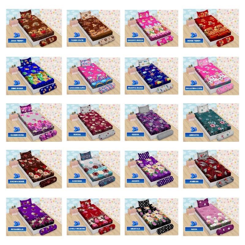 Sprei bonita 120x200/single motif karakter anak/kartun:Doraemon,teddy bear,little charmers,princess,