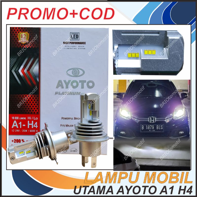 LAMPU LED UTAMA MOBIL AYOTO A1 H4 ORIGINAL SINAR PUTIH 70 WATT / SEPASANG : AVANZA XENIA ACCORD CITY