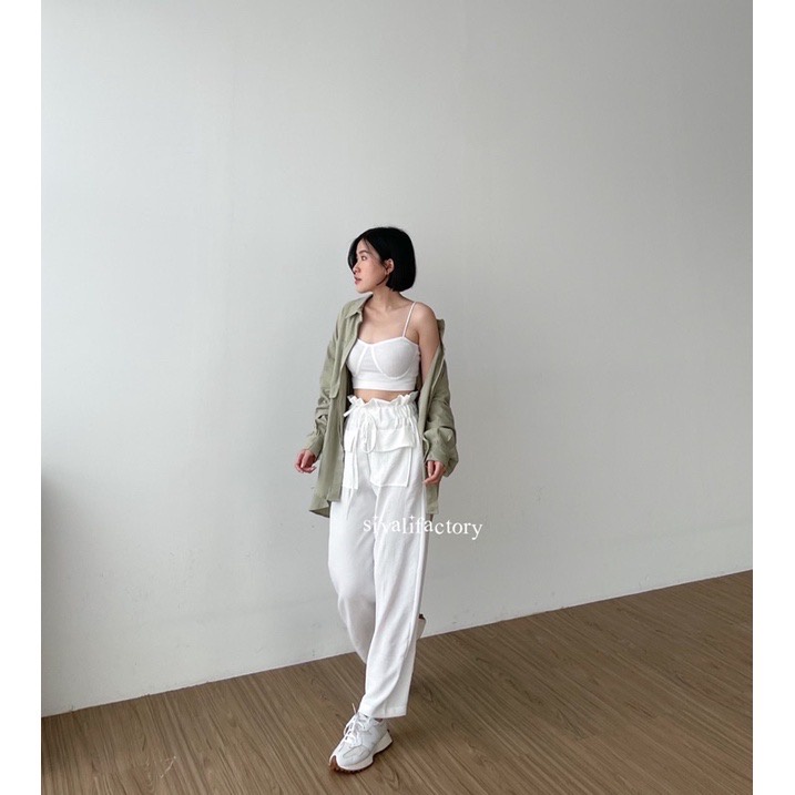 Hanna Pants - Celana Kulot Highwaist Crinkle Double Pocket - Celana Wanita - Cullote Pants - Celana Pinggang Karet - SJJ / Laura Pants
