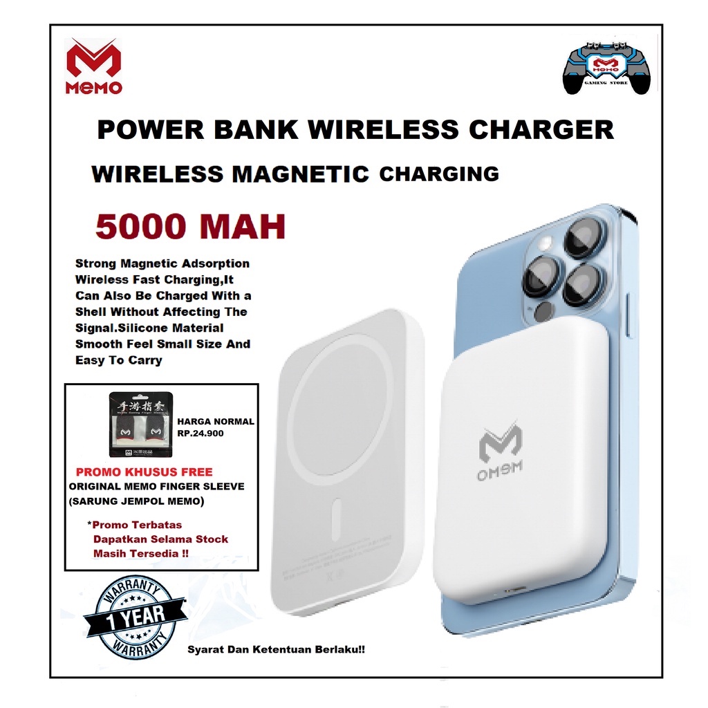 Original Memo  Wireless Charging Magnetic Charger  Power Bank Magnetic Charging 5W Fast Charging 5000Mah