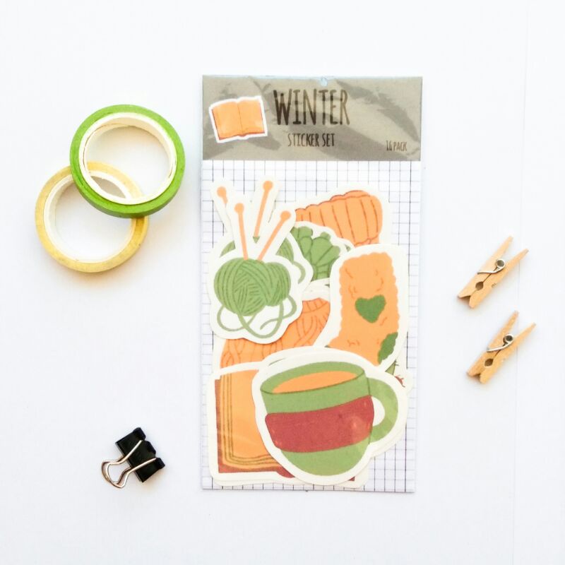 

[Jinjukuki] Winter Sticker Set 16 Pack untuk Journaling,notes,scrapbook