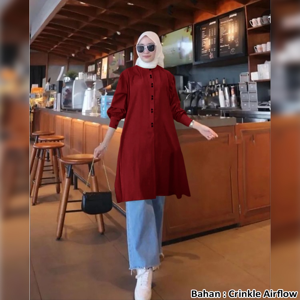 Mutia Tunik Crinkle Airflow / Tunik Muslim / Tunik Wanita / Marsi Tunik / Lexoir-Mutia Maroon