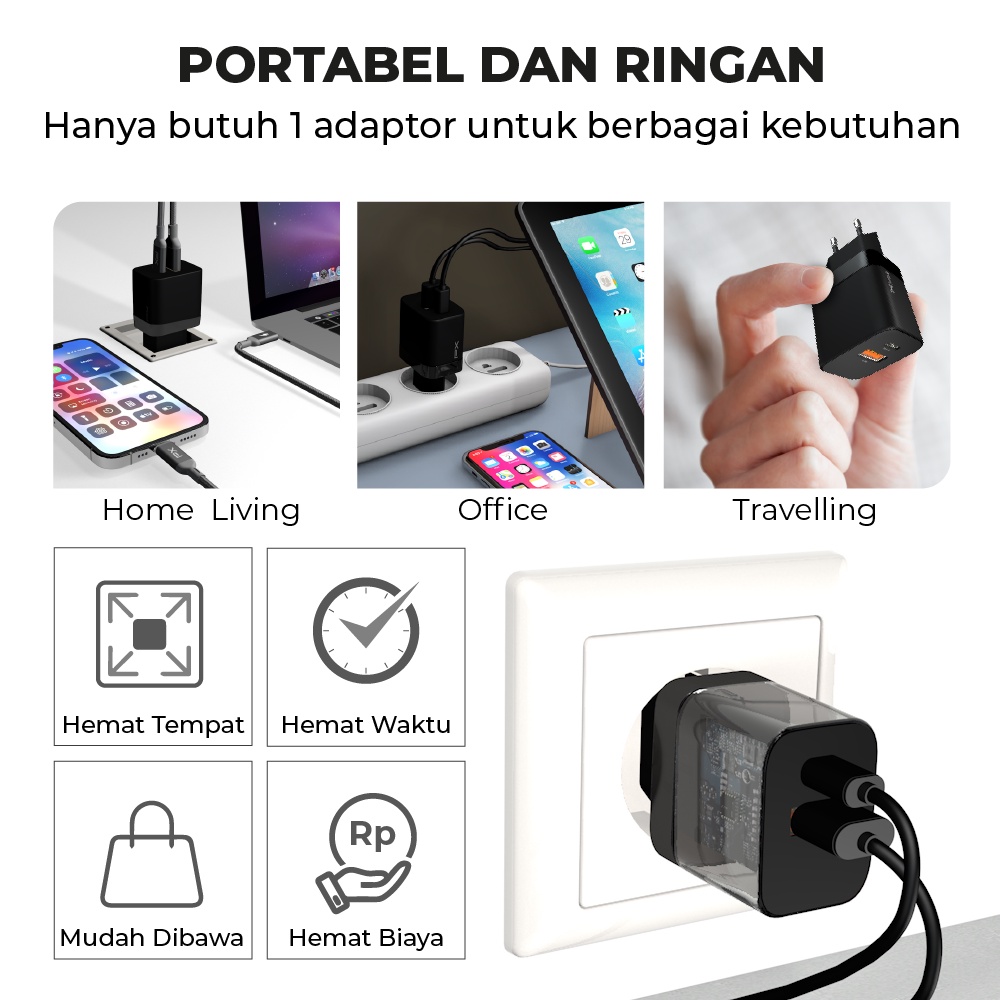 Kepala Charger Adaptor Fast Charging Type C+USB A 35W PX PQ352E