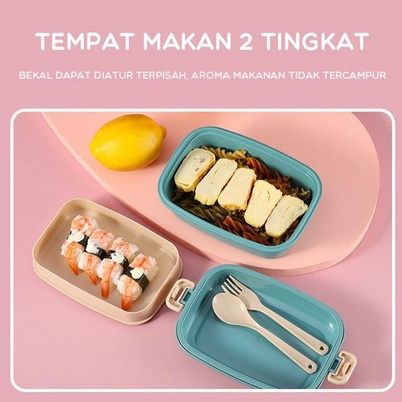 SAMONO STW10 Kotak Makan Bento Microwaveable Lunch Box Susun Food Grade Material 2 Tingkat