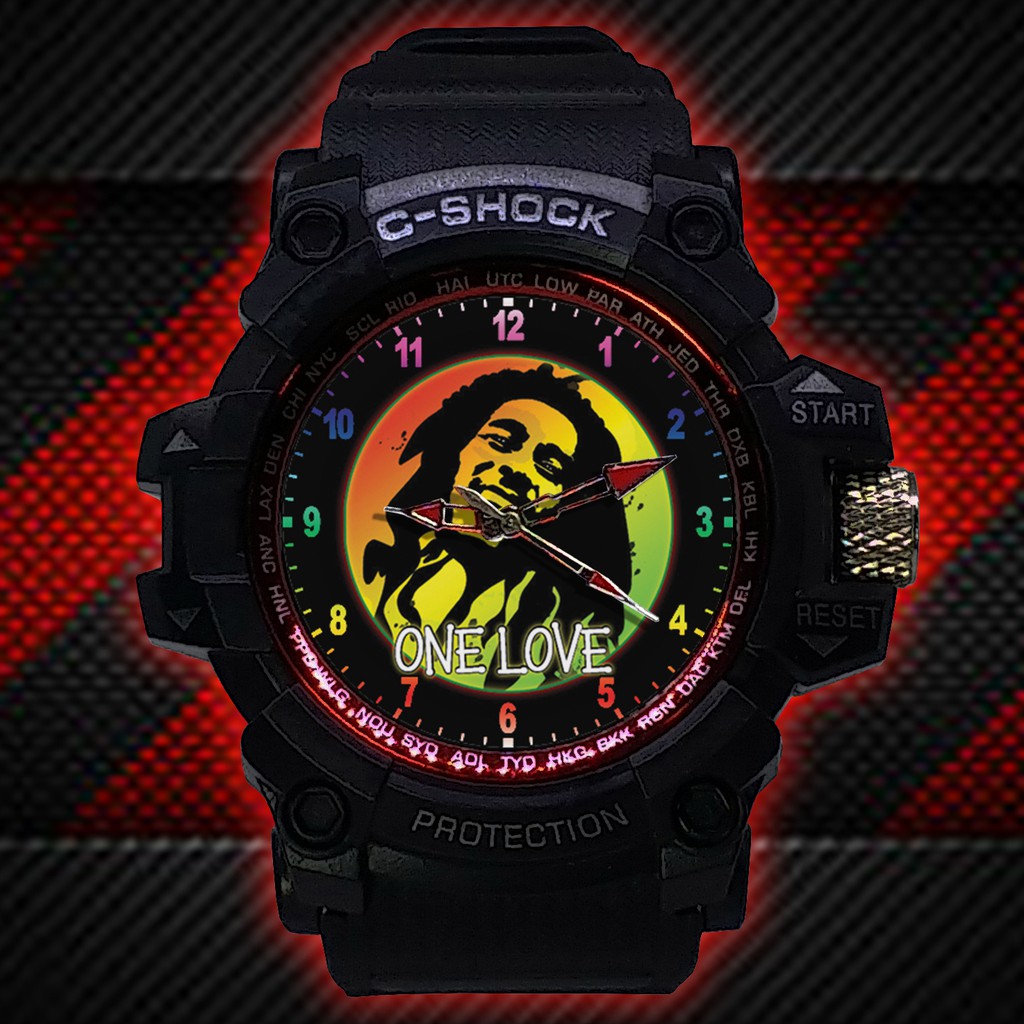 (ISTIMEWA BOSSQUE) JAM TANGAN BOB MARLEY LIST MERAH - EXCLUSIVE 1