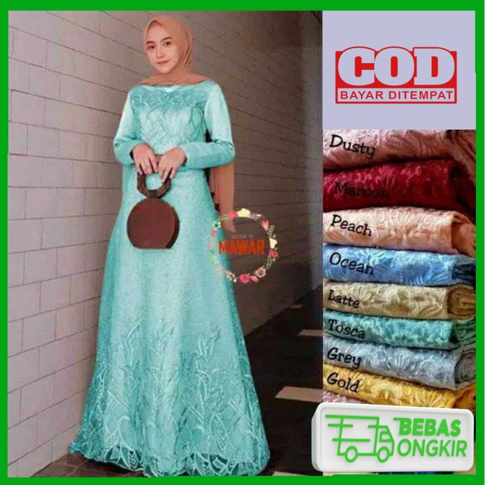 Baju Gamis Wanita Brukat Dress Atasan Brokat Muslimah Pesta Syari baju dress terbaru / dress wanita 