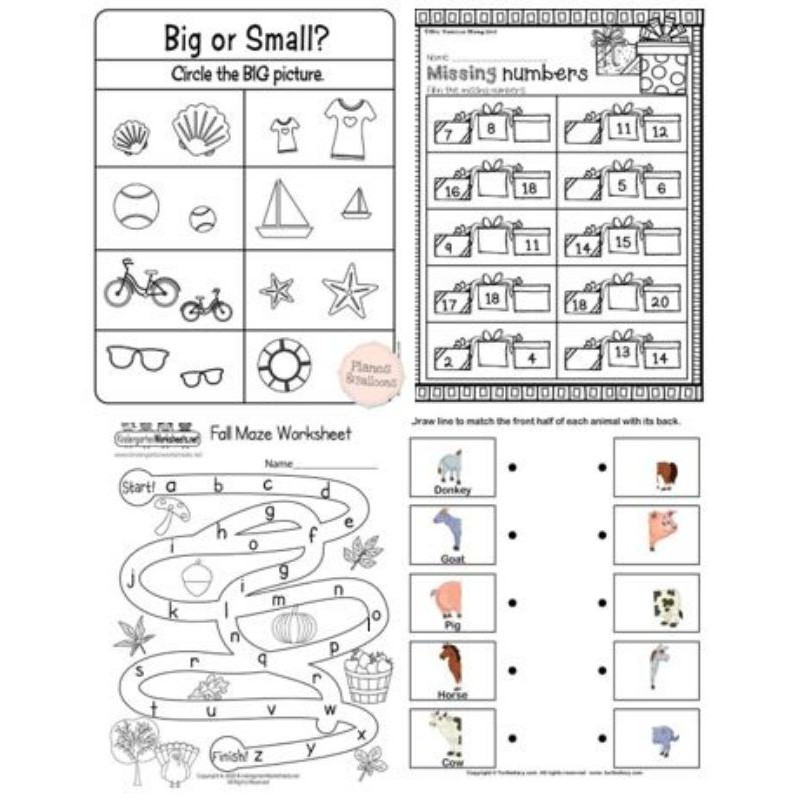 Worksheet Activity Preschool, Aktivitas Belajar Alfabet Berhitung Anak HITAM PUTIH