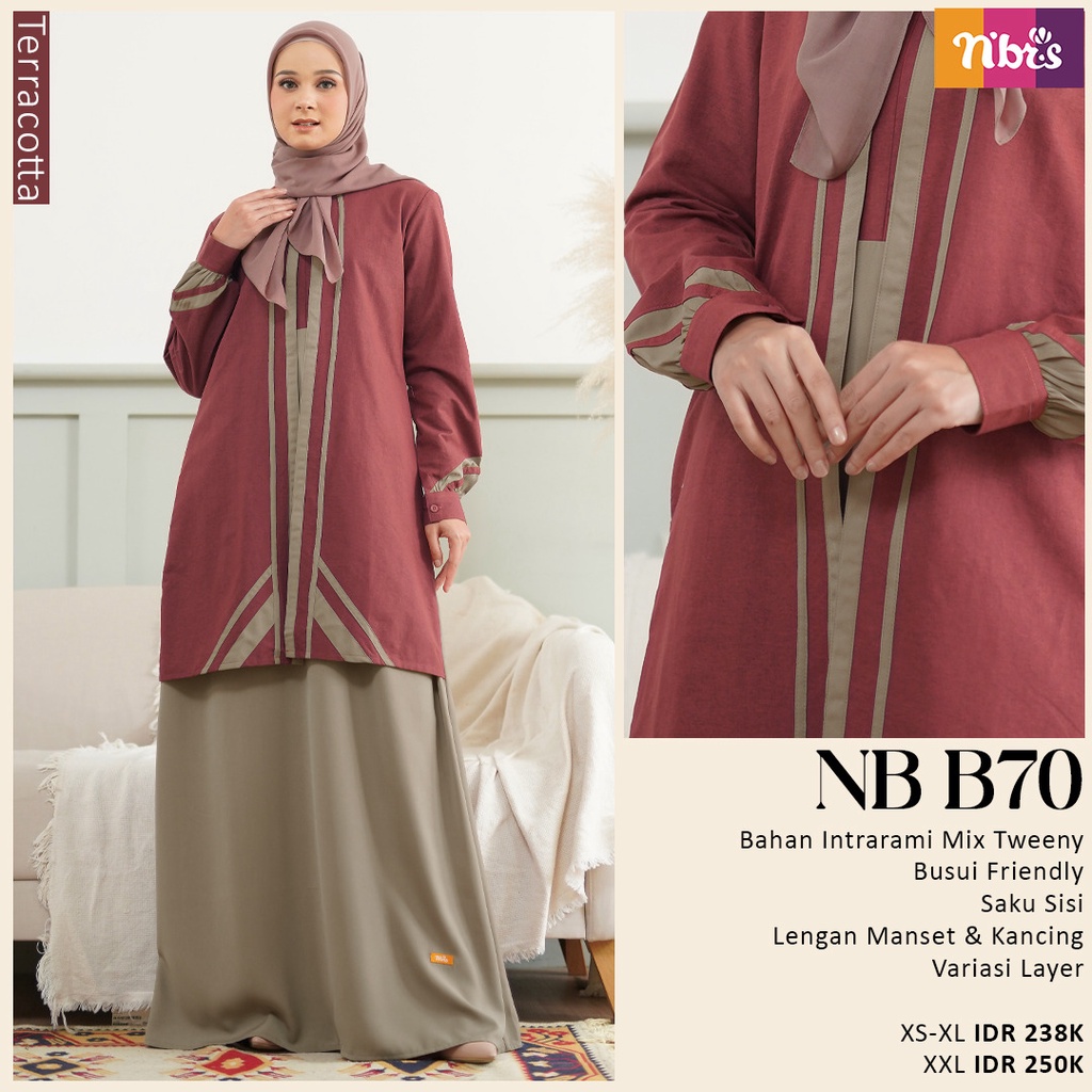 Nibras Gamis NB B70 Dress Muslimah Terbaru Bahan Intrarami mix Tweeny Model Terbaru by NBRS