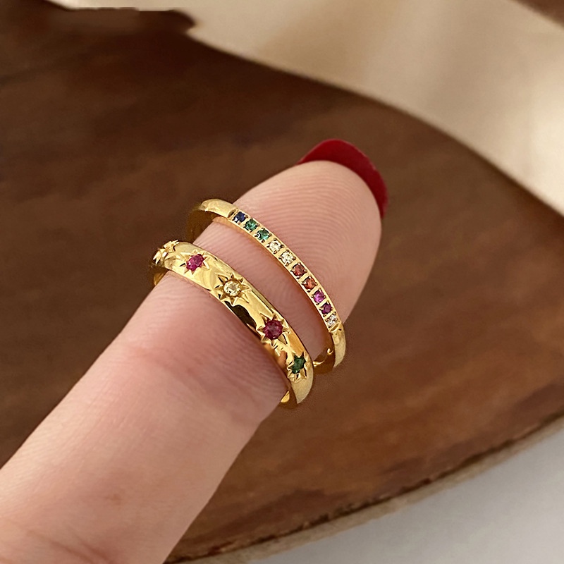 Cincin Zircon Berlian Imitasi Bentuk Matahari Dan Bintang Untuk Wanita