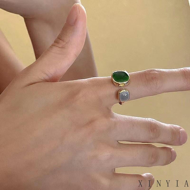 [COD]Cincin Korea Model Kupu Terbuka Retro Desain Geometri Warna Glaze Untuk Wanita Disesuaikan