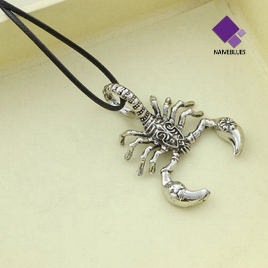 Naiveblue &gt; Kalung Tali Kulit Imitasi Liontin Kalajengking Scorpion Gaya Punk Vintage Untuk Pria