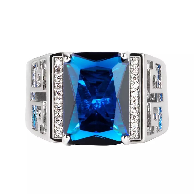 Cincin Pria King Safir Ring Warna Perak Elegan Minimalis Kantoran