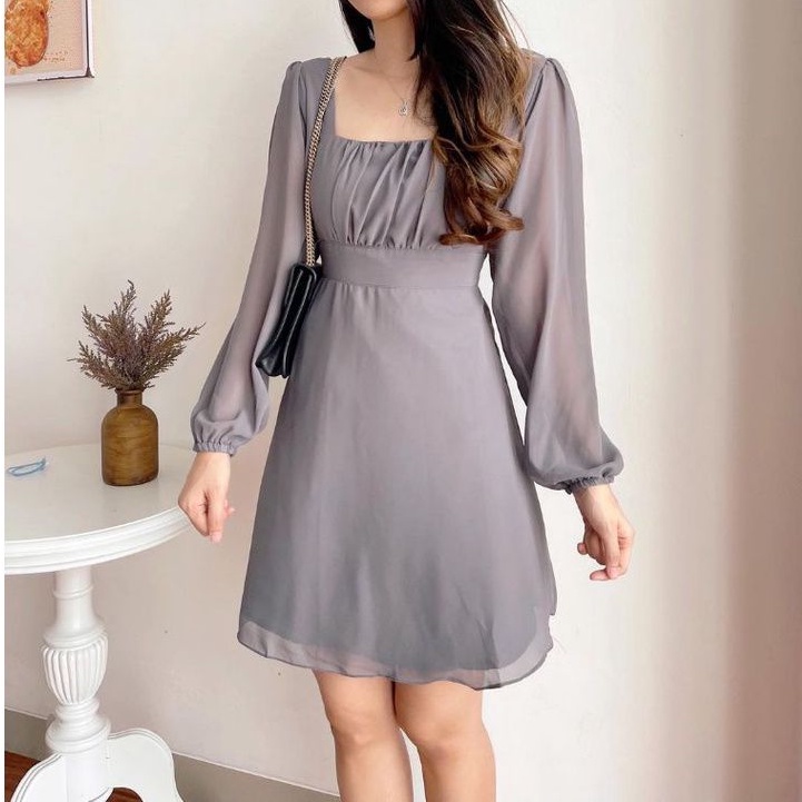 DRESS RAMONA | Dres Wanita Bahan Sifon Furing Vintage Kondangan Pesta Formal Import Premium D8-636