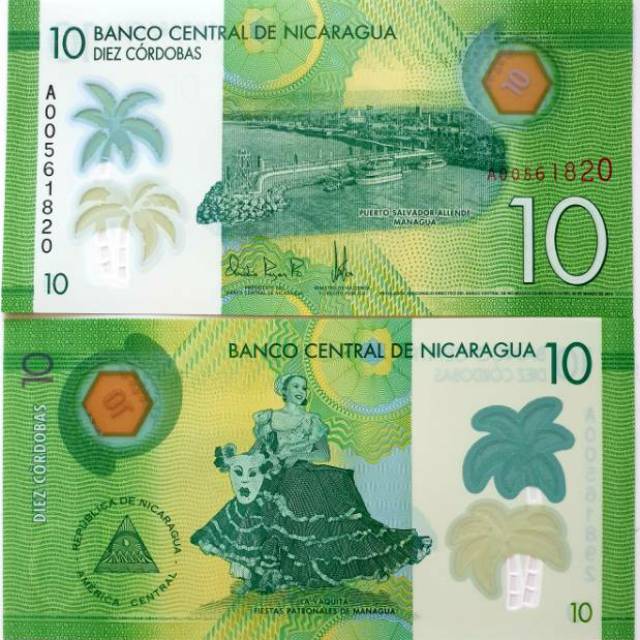 NICARAGUA 10 CORDOBAS 2014 POLYMER