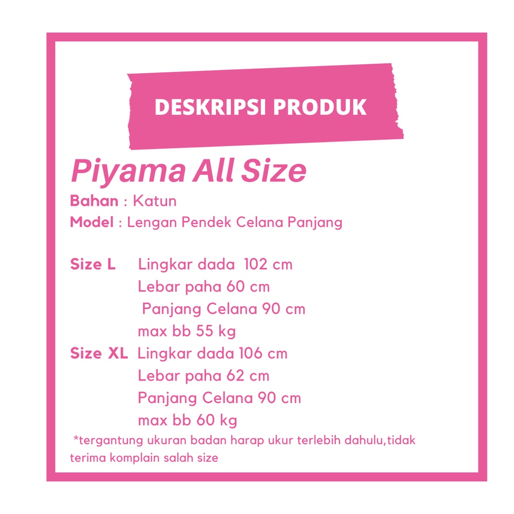 Piyama Dewasa Celana Pendek HP Hotpants all size