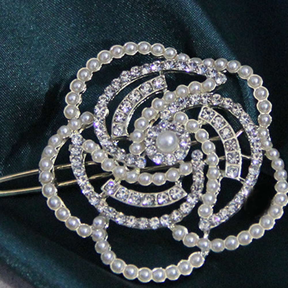 Camellia Klip Jepit Rambut Poni Depan Wanita Hias Mutiara Berlian Imitasi