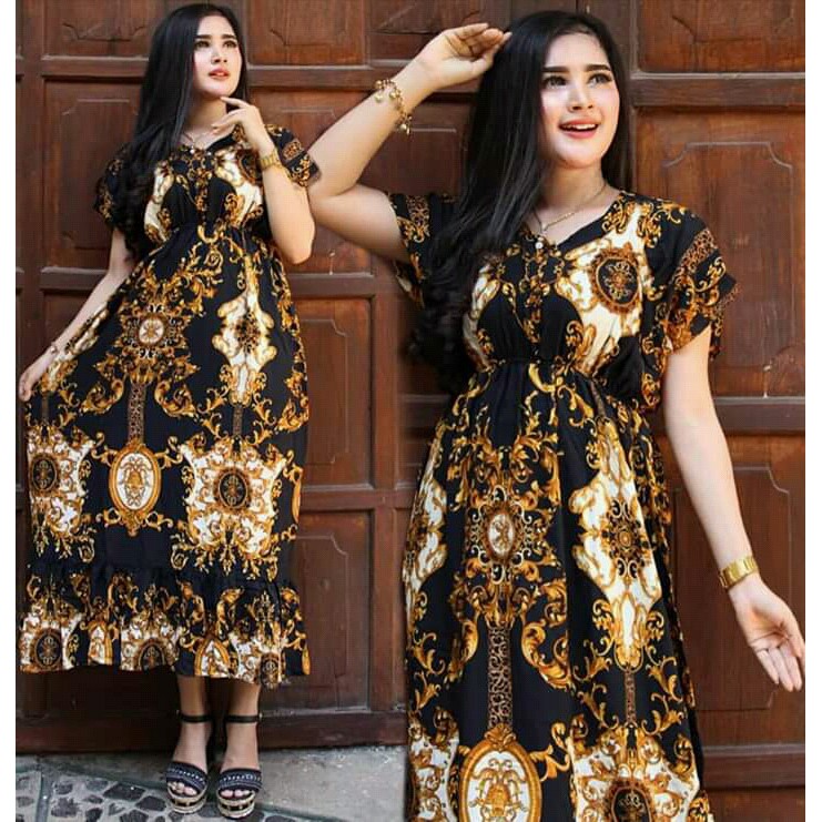 Daster XL PANJANG BUSUI kerut motif ETNIK SULTAN