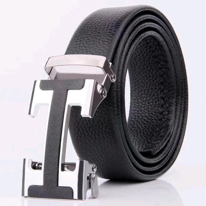 SABUK KULIT PRIA AKSESORIS FASHION PRIA SABUK MEN BELT GESPER PRIA IKAT PINGGANG SILVER