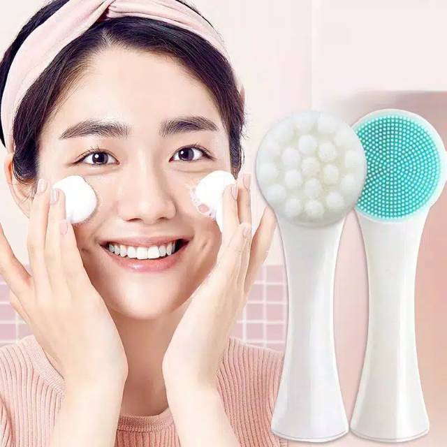 Alat Cuci Muka 2 Sisi Pembersih Wajah Silikon Brush Facial Brush silicone Facial Cleansing Brush 2 in 1