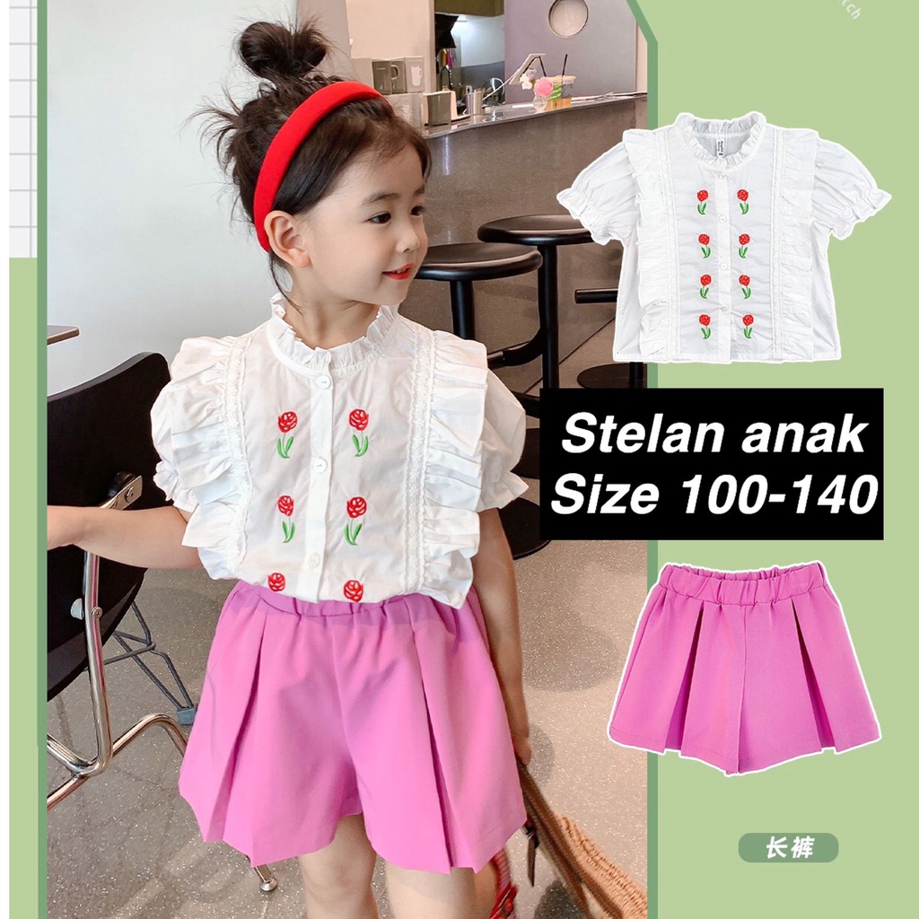 (LOLI-JKT) BS-278 SET ANAK CEWEK MAWAR PANTS UNGU SIZE 100-140