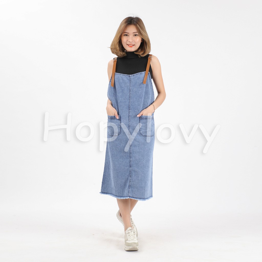 HOPYLOVY - Overall Jeans Wanita Basic Yuvita Bawah Fringe / Rawis