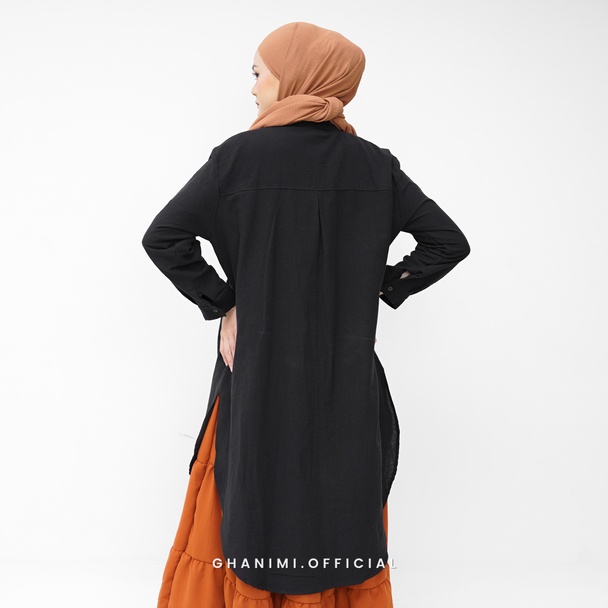 Ghanimi - Arsy Tunik / Tunik Linen Polos / tunik katun / tunik panjang / kemeja tunik / kemeja kerja / tunik kerja / kemeja polos / atasan kerja / kemeja timeless / kemeja casual kasual formal